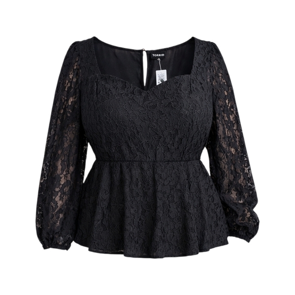 torrid Tops - Torrid 2X Black sweetheart neck peplum lace puff sleeve blouse gothic